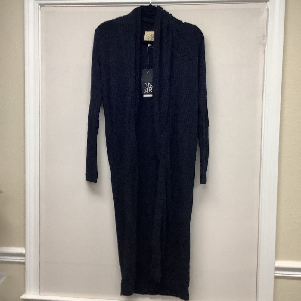 Women's Chaser Black Waffle Knit Long Cardigan XS